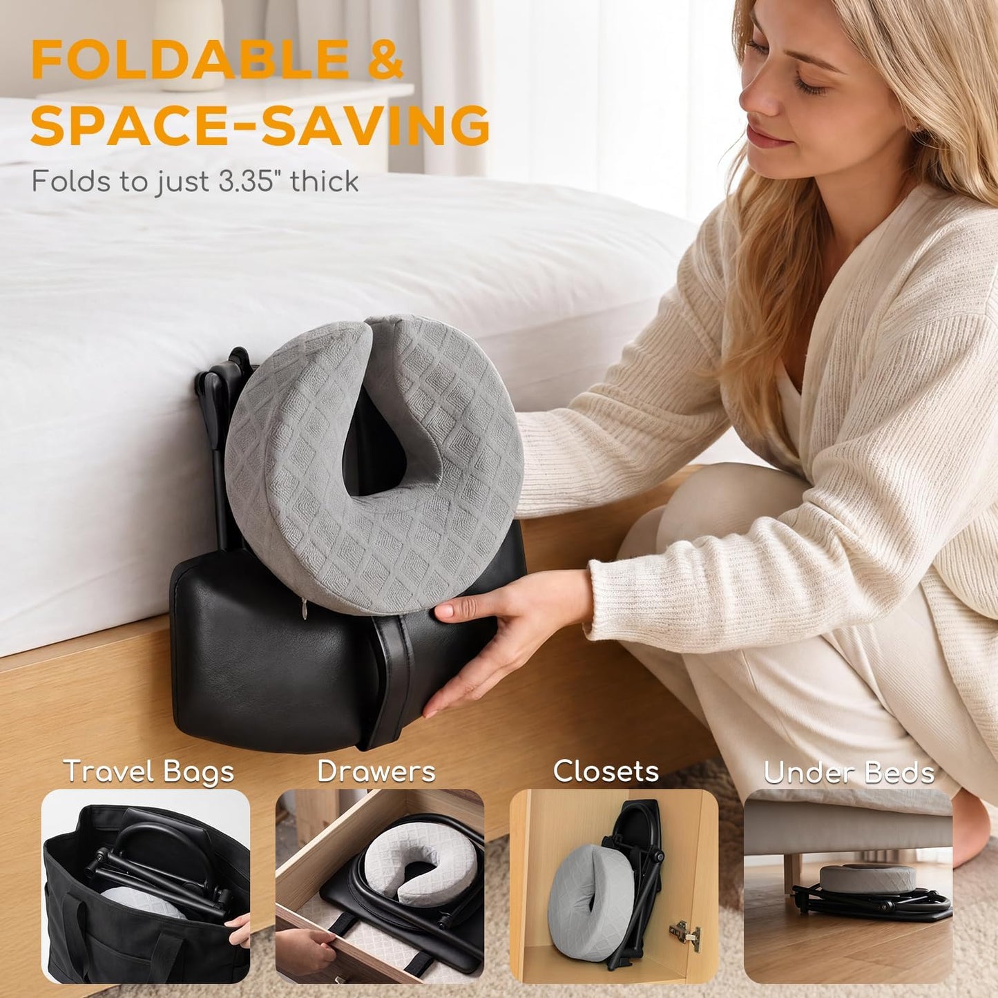 Massage Headrest for Bed, Adjustable Bed Face Cradle Holder with Armrest | Fits 6"-17" Mattresses, Adjustable Height & Angle, Comfortable Face-Down Support, Quick Tool-Free Setup, Foldable Design