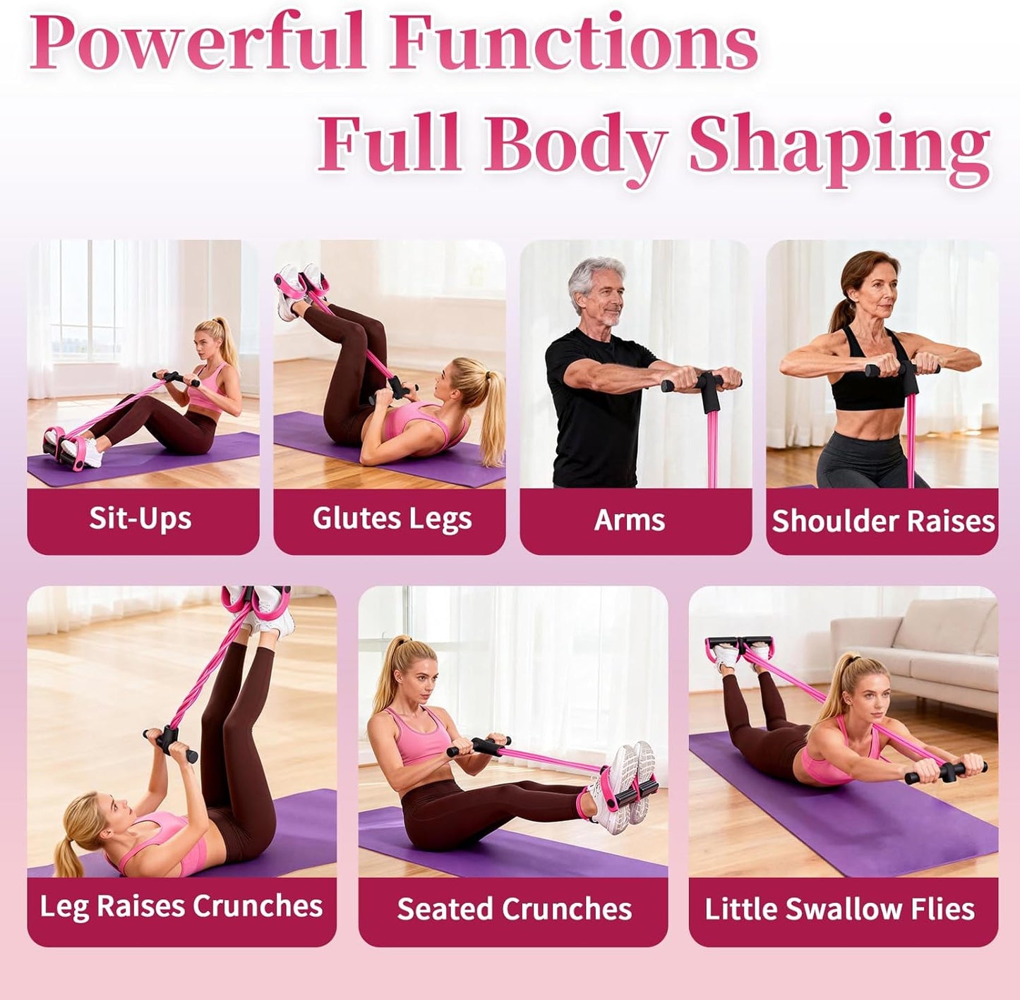 Multifunction Tension Rope, 6-Tube Elastic Yoga Pedal Puller Resistance Band, Natural Latex Tension Rope Fitness Equipment, for Abdomen/Waist/Arm/Leg Stretching Slimming Training