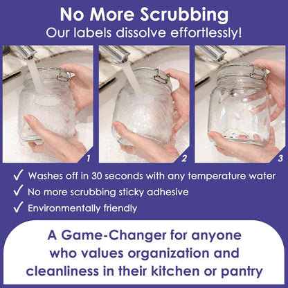 DGBDPACK Water Soluble Canning Labels, 1 x 2 1/8 in for Mason Jars 200 Pack | 200 stickers with 8 decorative designs, fully dissolvable in water, pickles, mason jars.