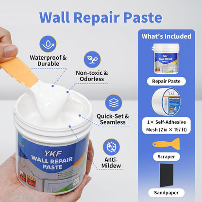 YKF Drywall Repair Kit, 18 oz Ready to Use Quick Dry Wall Repair Paste with Scraper and Self-Adhesive Mesh, White Spackle Putty for Small Holes, Nail Holes, Dents and Cracks