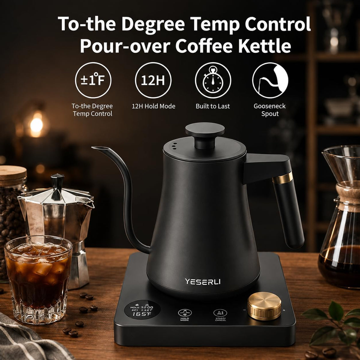 Gooseneck Electric Kettle with ±1℉ Temperature(104-212F) Control 1.0L