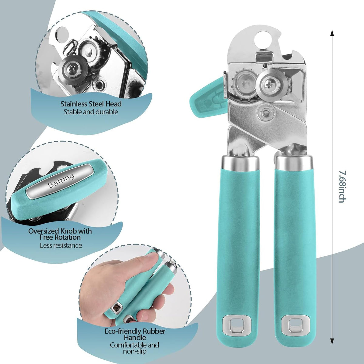 Safring Can Opener Manual, Heavy Duty Handheld Strong Can Opener with Soft Touch Handle, Sharp Blade Smooth Edge, Can Openers with Multifunctional Bottle Opener, Black
