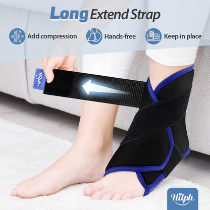 Hilph Ankle Heel Ice Pack Wrap for Swelling, Achilles Tendonitis, Sprain | Longer Strap for Cold Compression Therapy, Flexible Gel Foot Ice Pack Wrap, for Ankle Surgery Recovery, Plantar Fasciitis