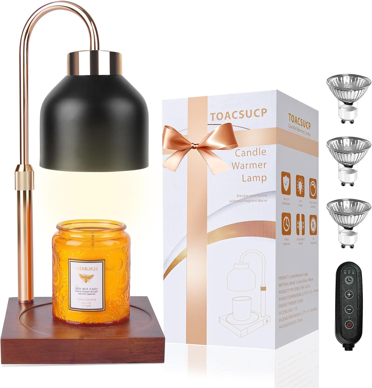 Candle Warmer Lamp with 3 Bulbs, Adjustable Height Dimmable Candle Warmer with Timer, Candle Lamp with Charming Gift Box Ribbon,Birthday Gifts for Women Mom, House Warming Gifts New Home Decor