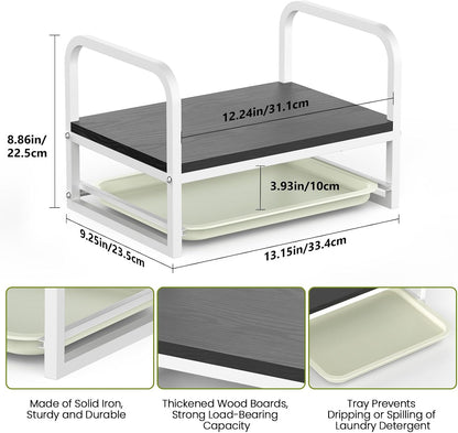 Laundry Detergent Holder Stand, Liquid Detergent Dispenser Shelf Organizer with Cleanable Drip Tray, Liquid Holder Stand Catcher for Laundry Room Organization and Storage (Flat-BlackWhite)