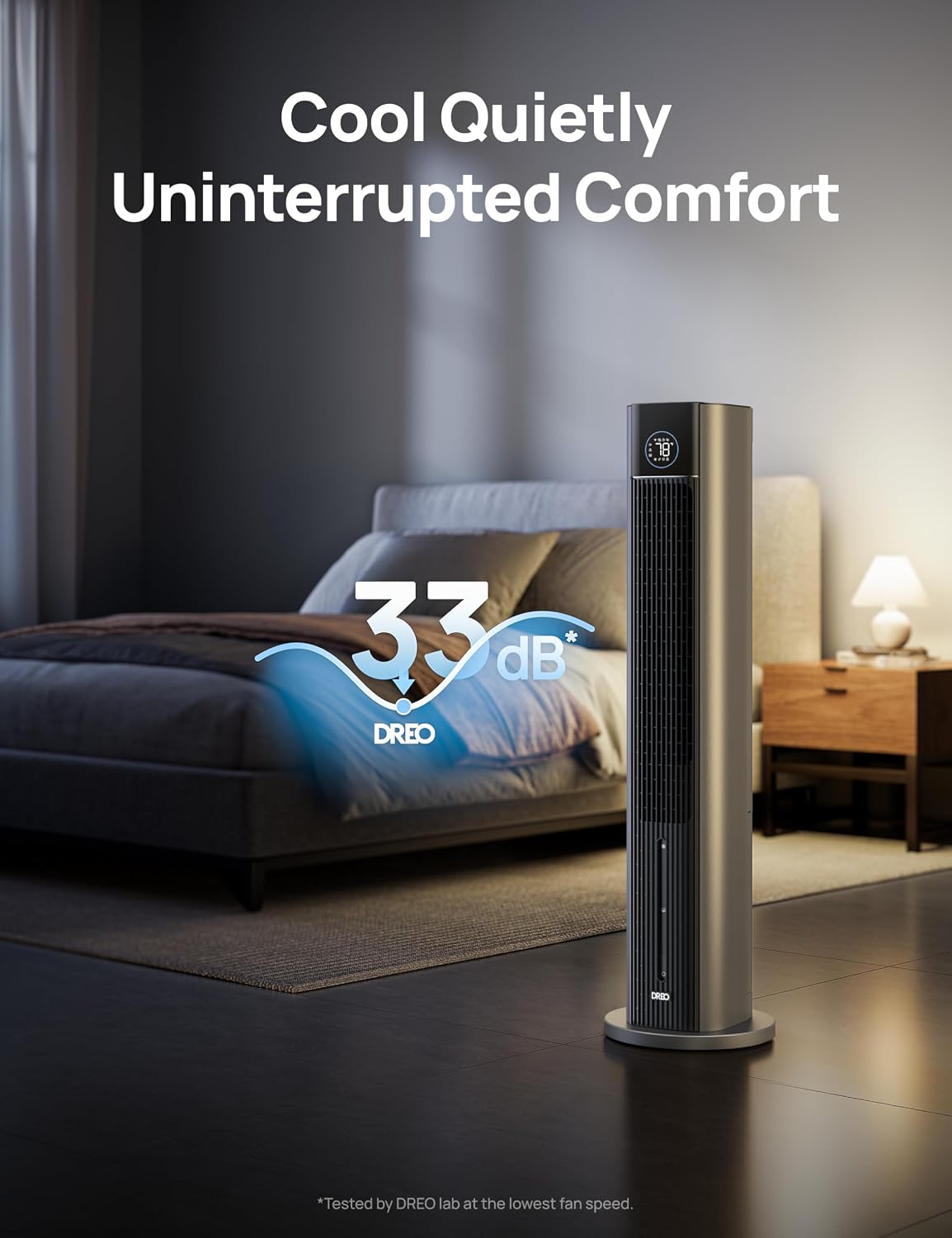 DREO Tower Fan for Bedroom, 43" Cooling Fans That Blow Cold Air 2025 Upgraded, Evaporative Air Cooler, Quiet 85° Oscillating Floor Fan, Easy Cleaning, APP Control, 4 Modes & 4 Speeds, Ink Black