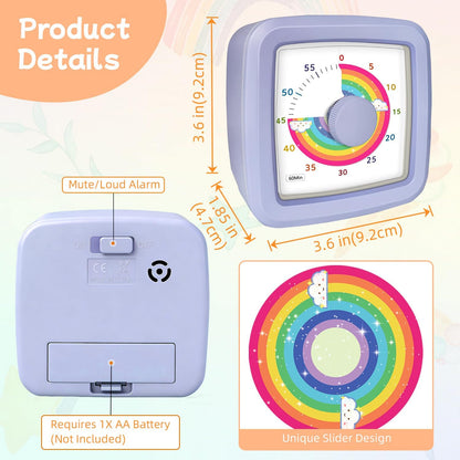 Visual Timer for Kids 60 Minute Countdown Clock – Silent Cube Timer with Rainbow Cloud Design, Plastic Kids Visual Timer, Toddler Timers for Classroom Home Kitchen Study Tools, Green