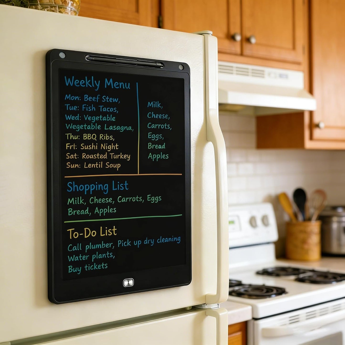 Magnetic Grocery List Pad for Fridge, 13Inch LCD Writing Tablet Magnet Fridge Board to Do Lists Shopping List Message Notepad for Refrigerator with One-Click Erase, Writing Pen (13inch)
