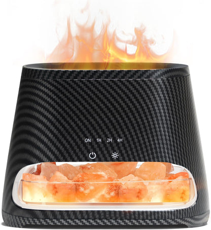 SALKING 2-in-1 Ultrasonic Essential Oil Diffuser & Himalayan Salt Lamp, Aromatherapy Diffuser Cool Mist Humidifier with Auto Off Function, 100% Pure Himalayan Pink Salt Rock, 150ml (Wooden Grain)