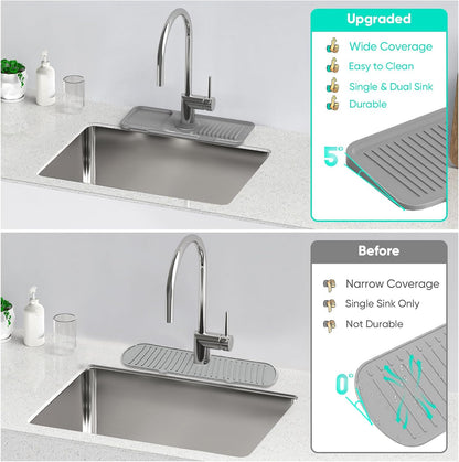 24 Inch Longer Faucet Mat for Kitchen Sink [5° Slope Fast Self-draining]Bathroom Kitchen Sink Splash Guard Silicone Sinks Faucet Mat Splash Guard for Kitchens Sinks Area Tidy Splashs Draining Mats
