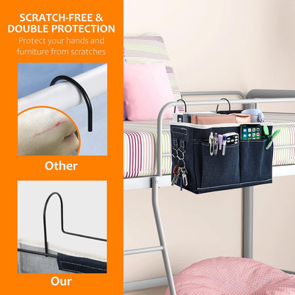 Surblue Bedside Caddy Bedside Storage Bag Hanging Organizer for Bunk, Hospital Beds, Dorm Rooms Bed Rails Camp 4 Pockets and 2 Hooks (Skyblue)