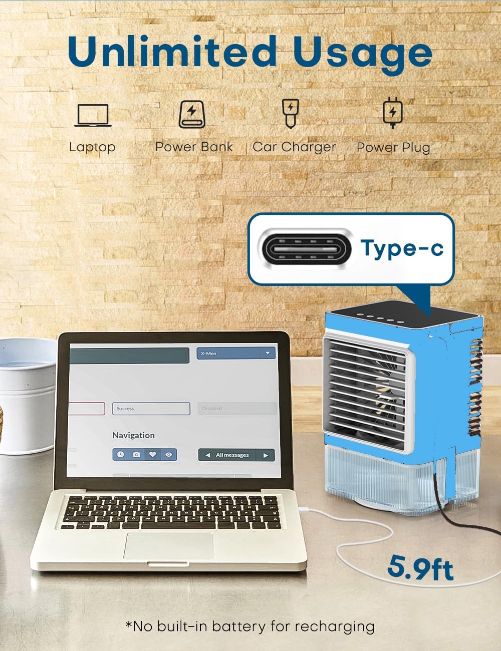 Windowless Air Conditioner w/4 Mode,3 Speed, Waterless Alert,2.4-Gal Tank for 24H Cooling, 12H Timer Swamp Cooler Air Conditioner, 20FT Remote,70° Auto Swing Evaporative Air Cooler for Bedroom