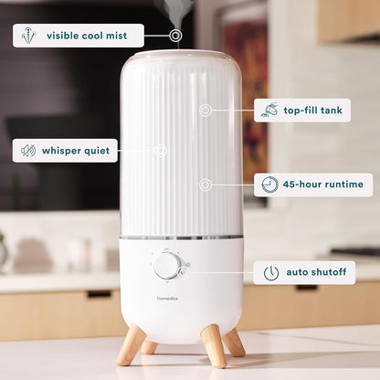 Homedics Ultrasonic Humidifier, Bedrooms and Home Offices, 0.97-Gallon Tank