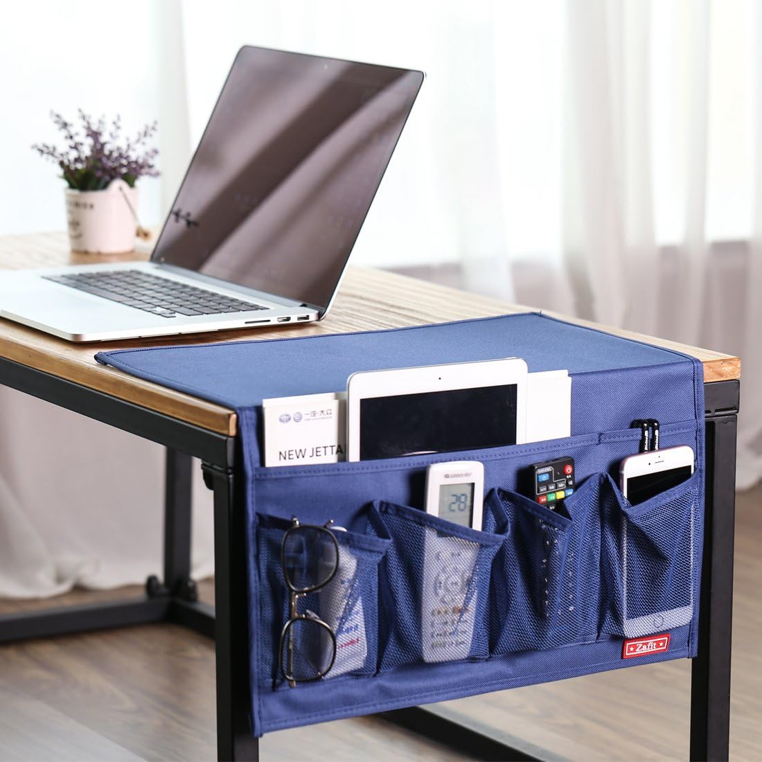 Zafit 5 Pockets Bedside Caddy, Bedside Storage Organizer for Water Bottles, Magazines, Phone, Glasses (5 Pockets-Grey)