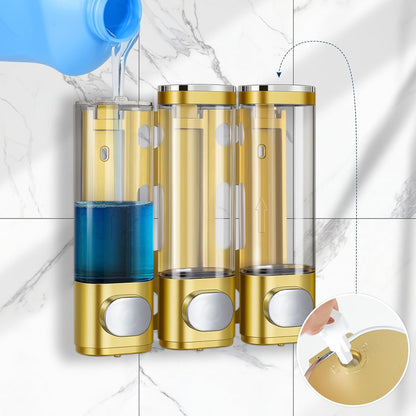 Shower Soap Dispenser,Shampoo and Conditioner Dispenser | Shower Dispenser 3 Chamber No Drill,Wall Mounted Refillable Bottles,Shower Accessories for Bathroom,RV&Hotel,16.9 oz 3 in 1