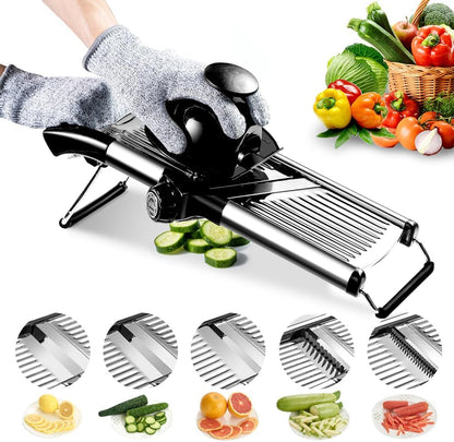 Weltonhm Mandoline Slicer for Kitchen, Mandolin and Julienne for Vegetables | Stainless Steel Mandoline Slicer for Onion, Cucumber, Cabbage, Potato and Carrot Vegetable Slicer with Cut-Resistant Gloves