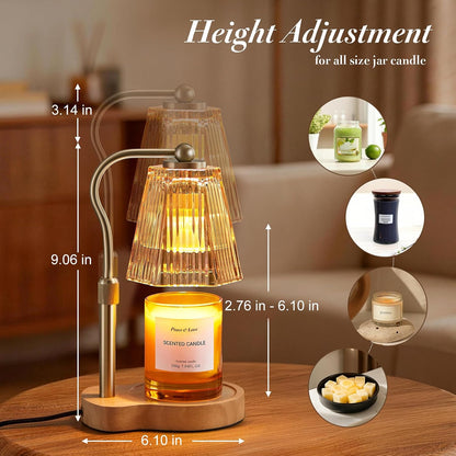 Candle Warmer Lamp with Timer & Dimmable Settings, Adjustable Height Flameless Scented Wax Melter for Jar Candles, Elegant Home Decor Warmer Lamp with 2 Bulbs, Gift for Women Mom Friend Family, White
