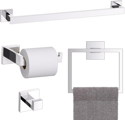TURS Bathroom Hardware Set Black 4-Piece Towel Bar Set Include 24 Inch Towel Bar Hand Towel Holder Towel Hook Toilet Paper Holder with Shelf Wall Mounted Stainless Steel Bathroom Accessories Set