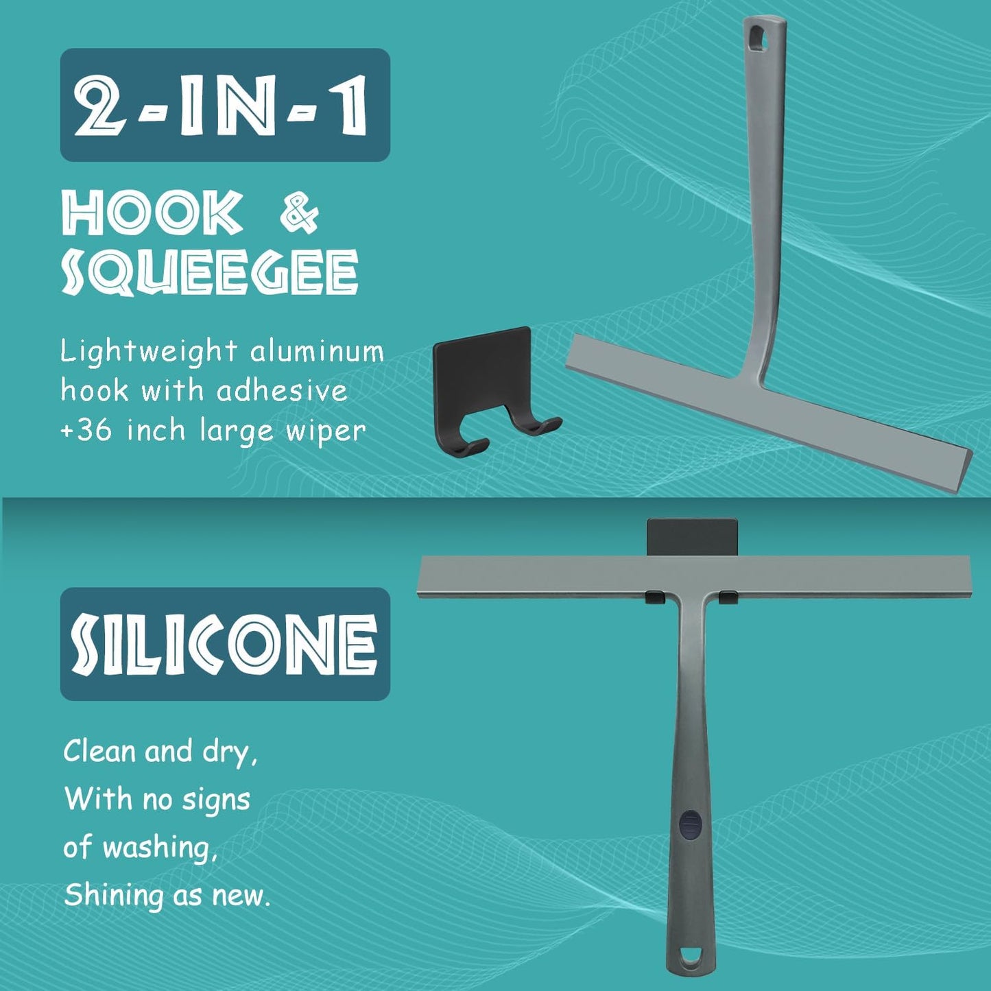 12 Inch Silicone Shower Squeegee for Glass Doors with Microfiber Cloth & Hook, Streak-Free Window Cleaner for Bathroom Mirror Tile Car, No-Scratch Squeegee with Rustproof Metal Core (Black)
