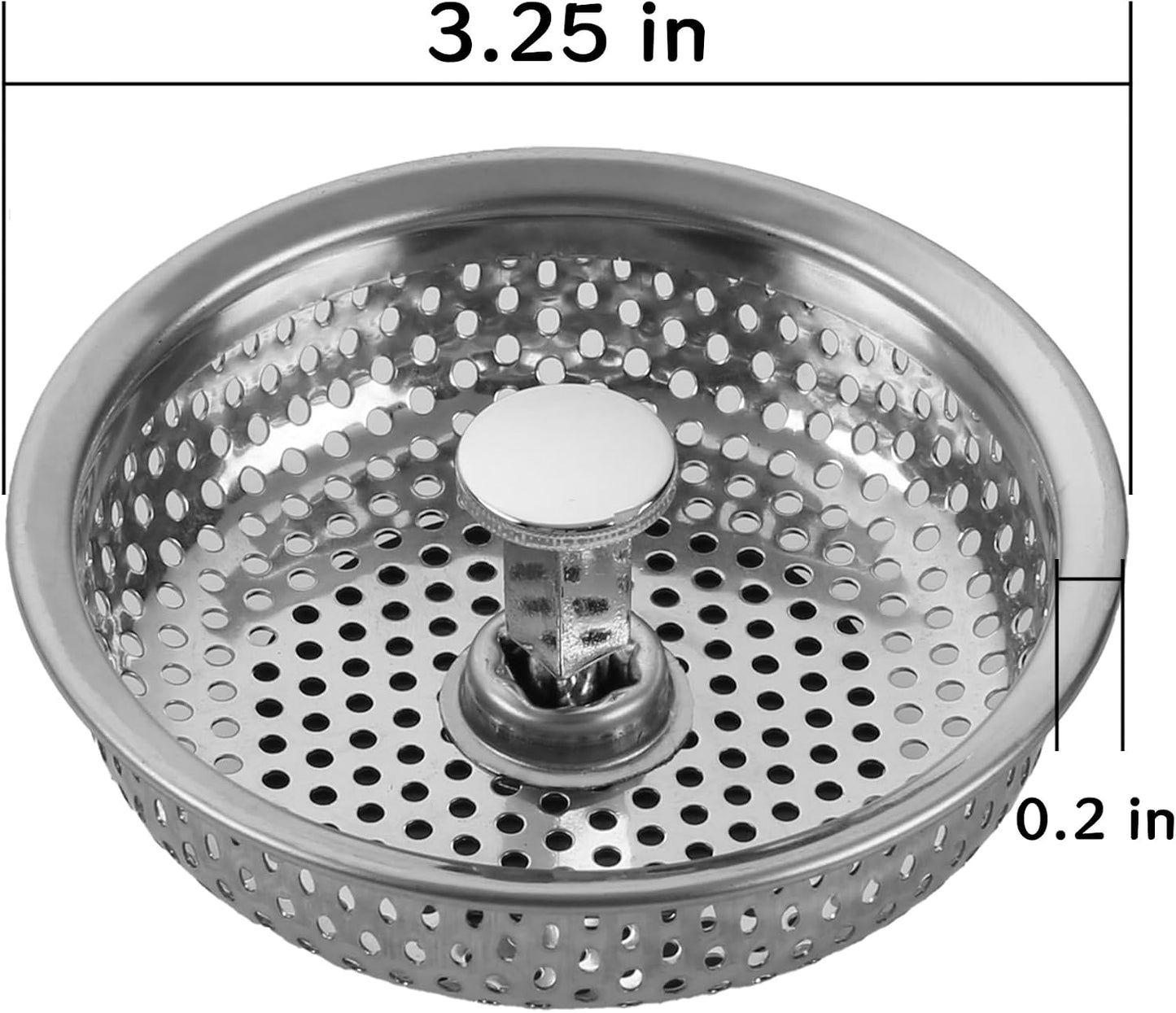 Kitchen Sink Stainless Steel Basket Strainer Replacement with Flat Bottom Rubber Stopper, 3.25 Inch, Indoor and Outdoor Kitchen Sink Strainer