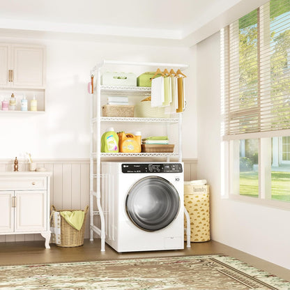 U11 Over Washer and Dryer Shelves, 3 Tiers Laundry Room Storage and Organizer Standing Shelf, Metal Freestanding Clothes Drying Rack, 33.9" W x 19.7" D x 77.6" H, Black