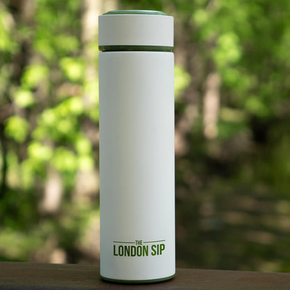 London Sip Multi-Purpose Tea Infuser Travel Mug and Tumbler Fruit Infuser Flask Hot and Cold Double Wall Stainless Steel Thermos with Extra-Long Infuser, Midnight Teal