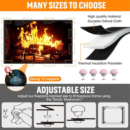 CADARA Magnetic Fireplace Draft Cover, Fireplace Blocker Blanket Stops Heat Loss, Adjustable Fire Place Draft Stopper Save Energy for Indoor Iron Frame 39" W x 32" H