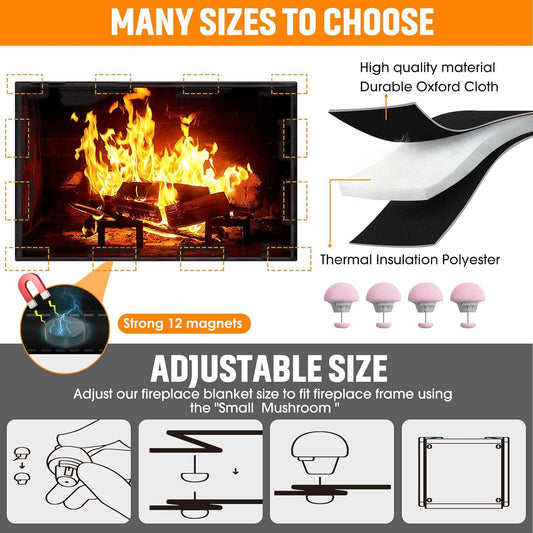 CADARA Magnetic Fireplace Draft Cover, Fireplace Blocker Blanket Stops Heat Loss, Adjustable Fire Place Draft Stopper Save Energy for Indoor Iron Frame 39" W x 32" H