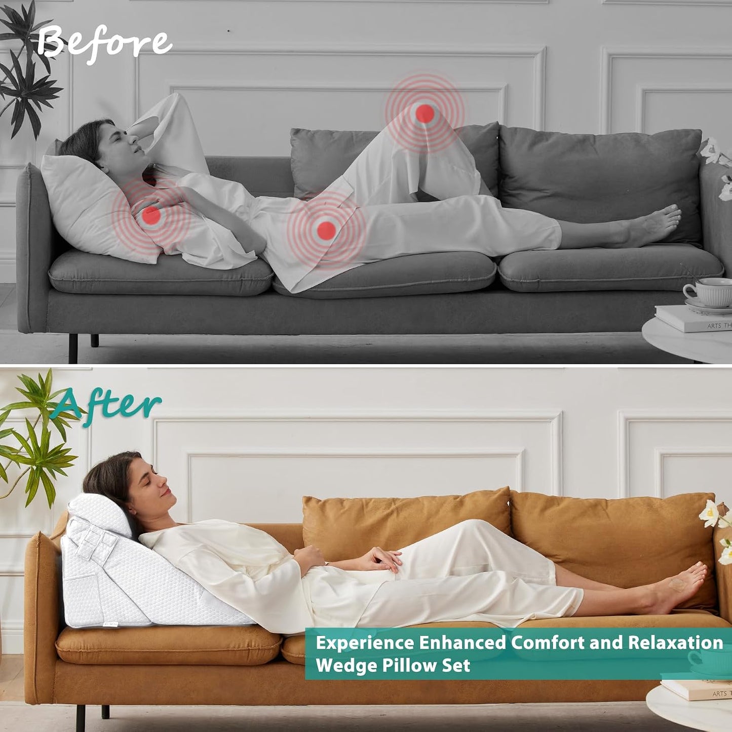 Bedluxe Wedge Pillow Headboard, 3PCS Orthopedic Bed Wedge Pillows Set for After Surgery, Adjustable Pillow Wedge for Acid Reflux&Back Pain Relief, Sleeping, Back Pillow for Bed Sitting Up, White/Grey