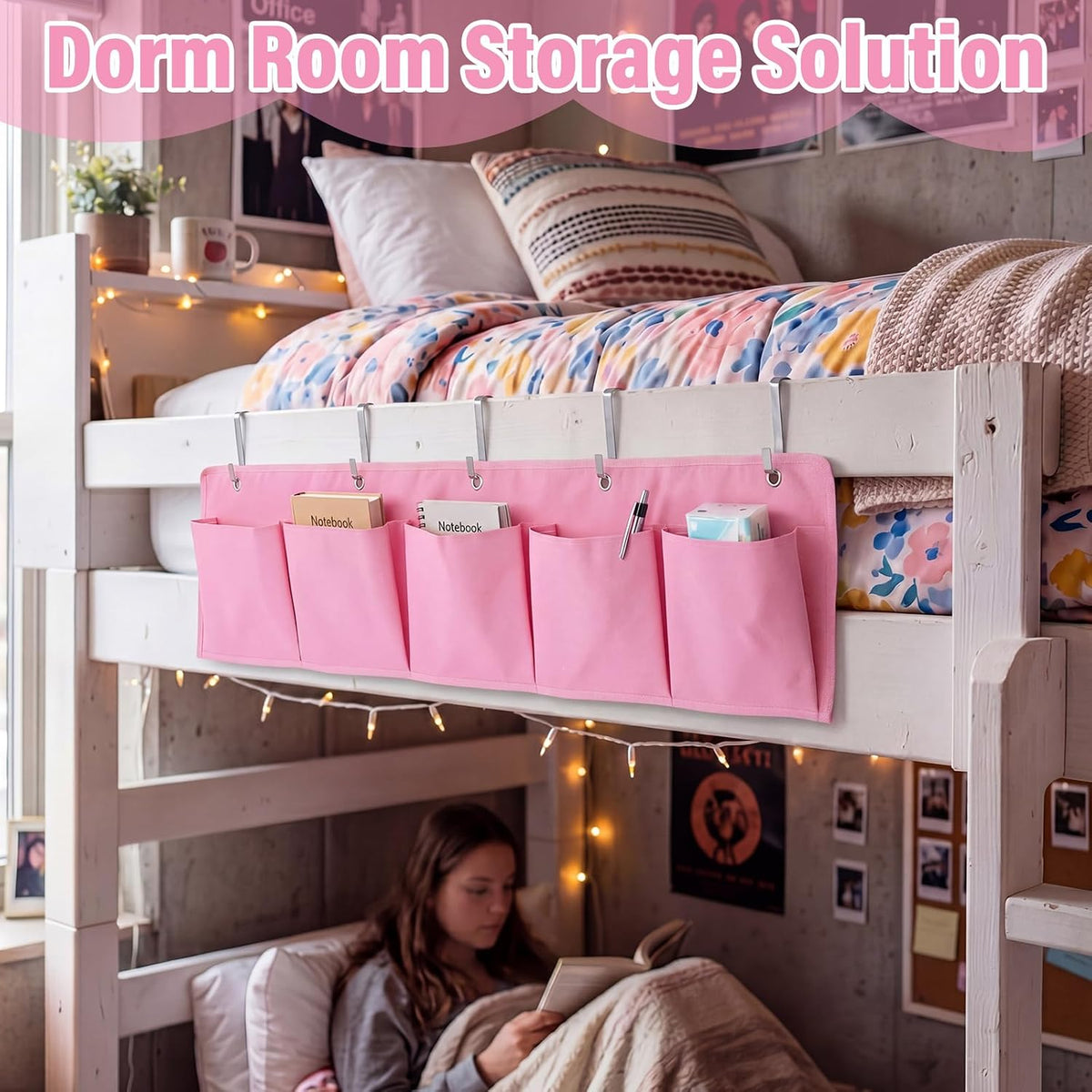 Rv Bedside Storage Organizer, 5 Pocket Camper Van Bed Caddy Bag, Grey