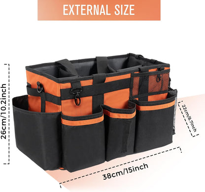 SCAVATA Wearable Cleaning Caddy, Cleaning Caddy Supplies Organizer with Handle & Shoulder Straps for Housekeepers, Under Sink & Car Cleaning Tool Organizers Bag with 4 Foldable Divider (NavyBlue)