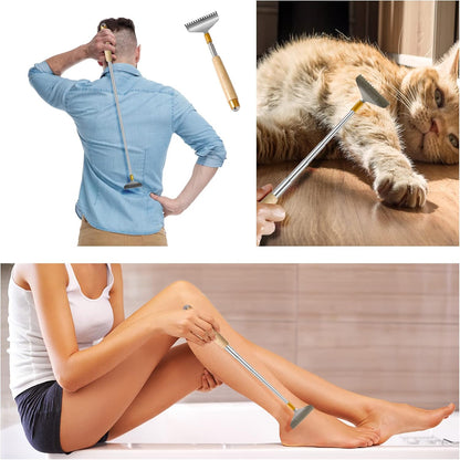 Large Back Scratcher, Body Scratcher for Adults Extendable Long 24Inch, Thick Wooden Handle Steel Massage Roller, Extra Wider Rake Claw, Sturdy Backscratchers Hand Massager Tool | Self Body Massage Tool