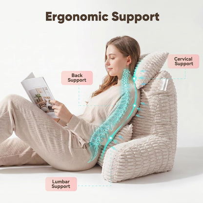 21" Higher Large Reading Pillow for Bed Adult, Back Pillow for Bed Sitting Up with Memory Foam Back Support with Arms Rest for Couch Chair Gray