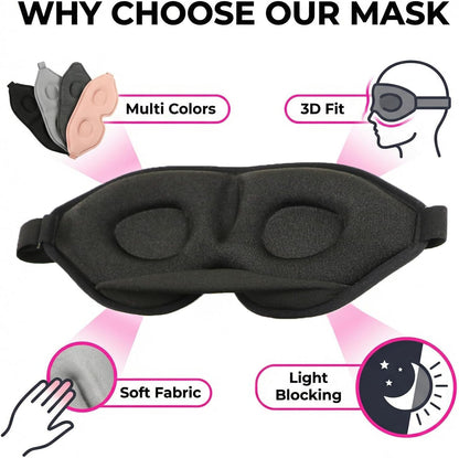 2 Pack Sleep Masks 3D Contoured Eye Mask for Sleeping Upgraded Slanted Nose Wing Light-Blocking Fits Side Sleepers