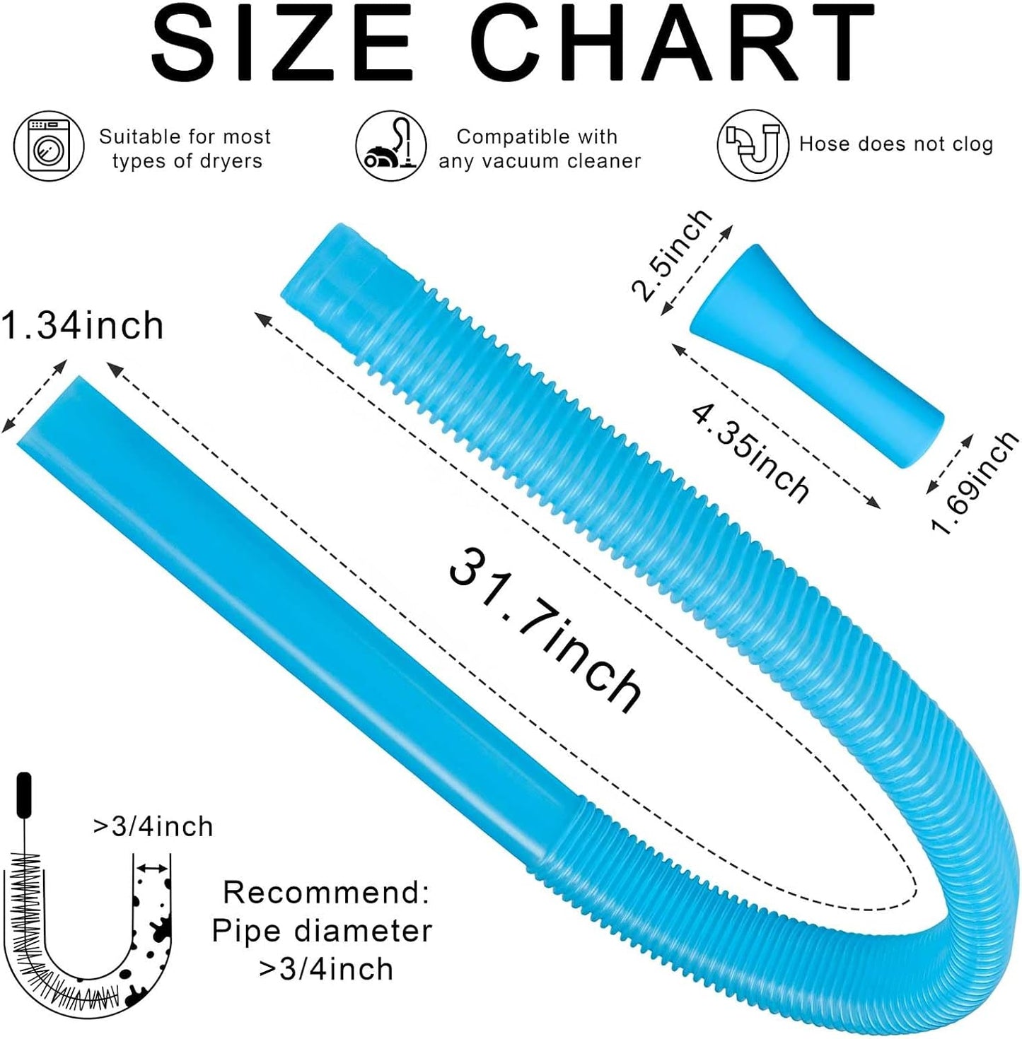 Dryer Vacuum Hose attachment Lint Kit–Flexible Hose for Deep Cleaning Vents & Traps，Dryer Vent Cleaner Kit, Lint trap cleaning tool