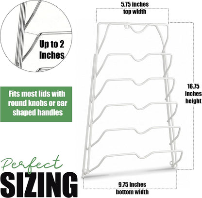 Evelots 6 Pot Lid Organizer for Cabinet Door or Pantry Wall - Closet Door Pots and Pans Lids Holder - Glass or Metal Pan Covers Cabinet Organizer Kitchen Storage - White 6 Tier Lid Rack