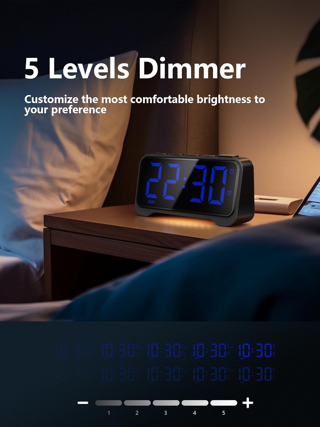 Mesqool Bed Shaker Alarm Clock for Heavy Sleepers, Extra Loud Vibration | Vibration & buzzer modes, dual alarms, snooze, USB charging, battery backup, brightness adjustment for teens & heavy sleepers