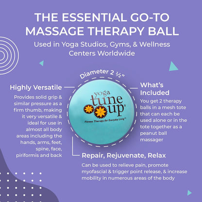YOGA TUNE UP® Therapy Balls in Tote by Tune Up Fitness - Massage Balls for Trigger Point, Pressure Point & Myofascial Release - Use as Single or Peanut Ball for Pain Relief & Relaxation (Aqua Blue)