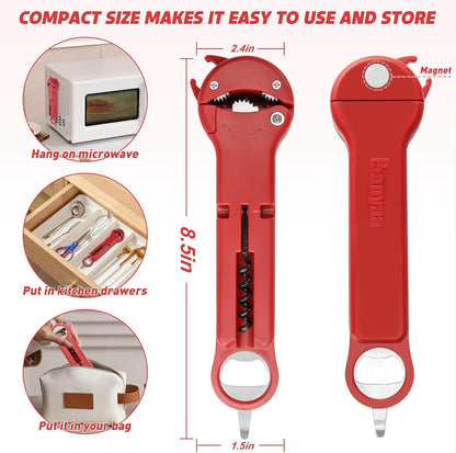 Jar Opener for Seniors with Arthritis, 7 in 1 Bottle Opener and Wine Corkscrew, Easy Grip Kitchen Gadget for Weak Hands Elderly, Retractable Jaw Lid Opener with Magnetic Storage (Teal)