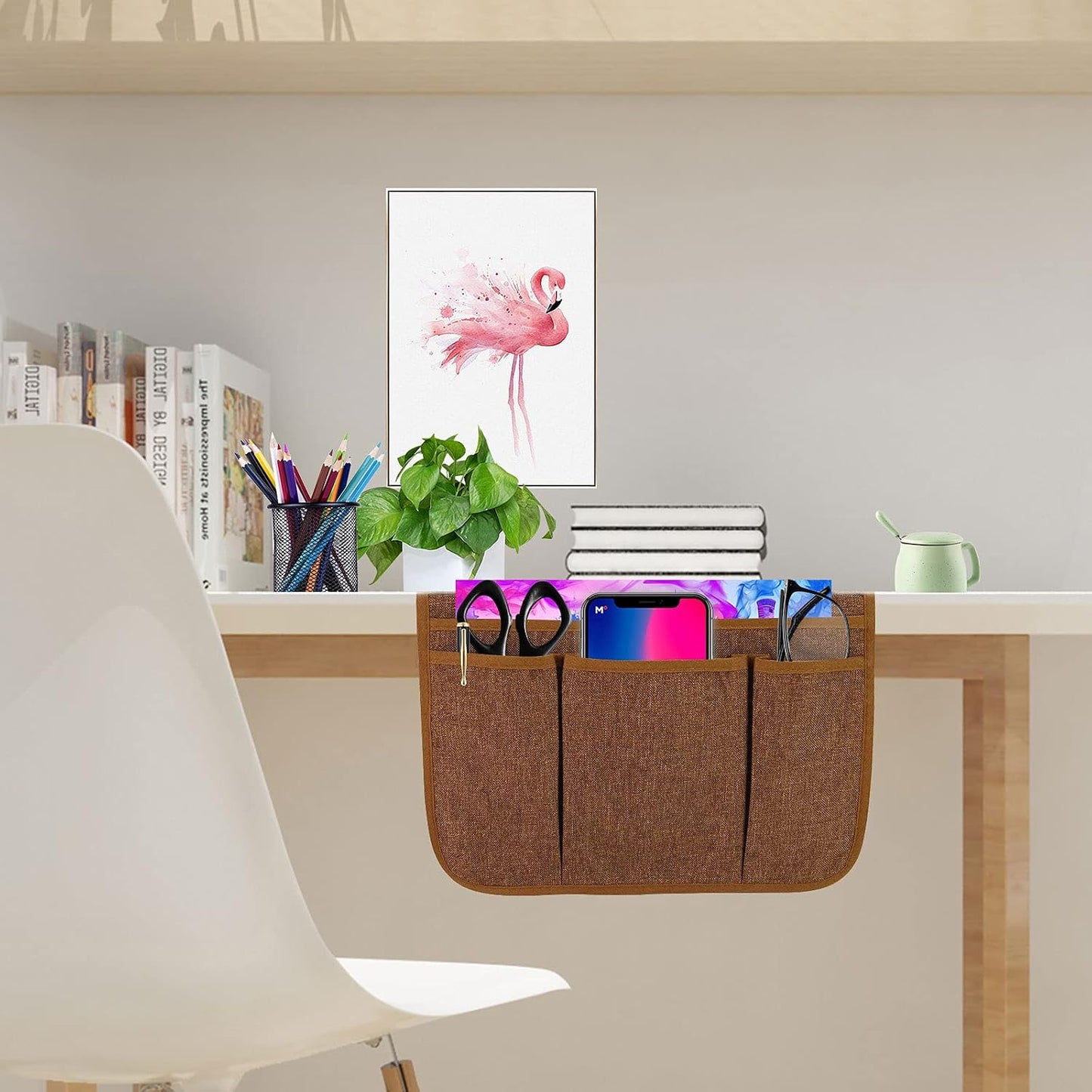 Bedside Caddy Bedside Storage Organizer Magazine Phone Tablet iPad Remote Holder, Organizer Caddy for Home College Dorm Bed, Sofa, Bunk Bed (Grey)