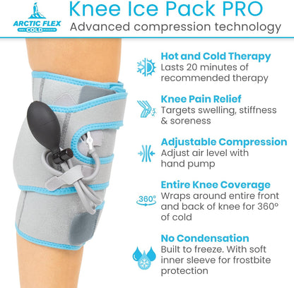 Vive Compression Knee Ice Wrap - Reusable Brace with Air Pump - Hot/Cold