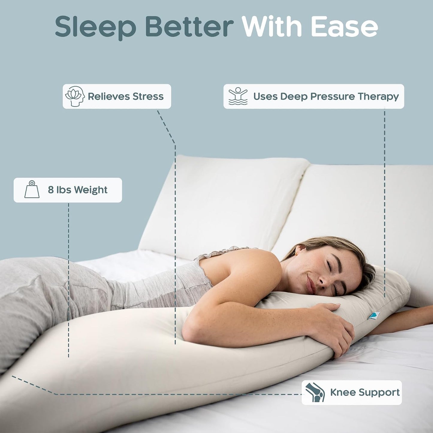 Weighted Body Pillow 6.5lbs, Cooling Tencel Cover, 41” x 10” | Calming Weighted Comfort, Breathable Cooling Cover, Machine Washable, Made for Side Sleepers, 12 Month Warranty