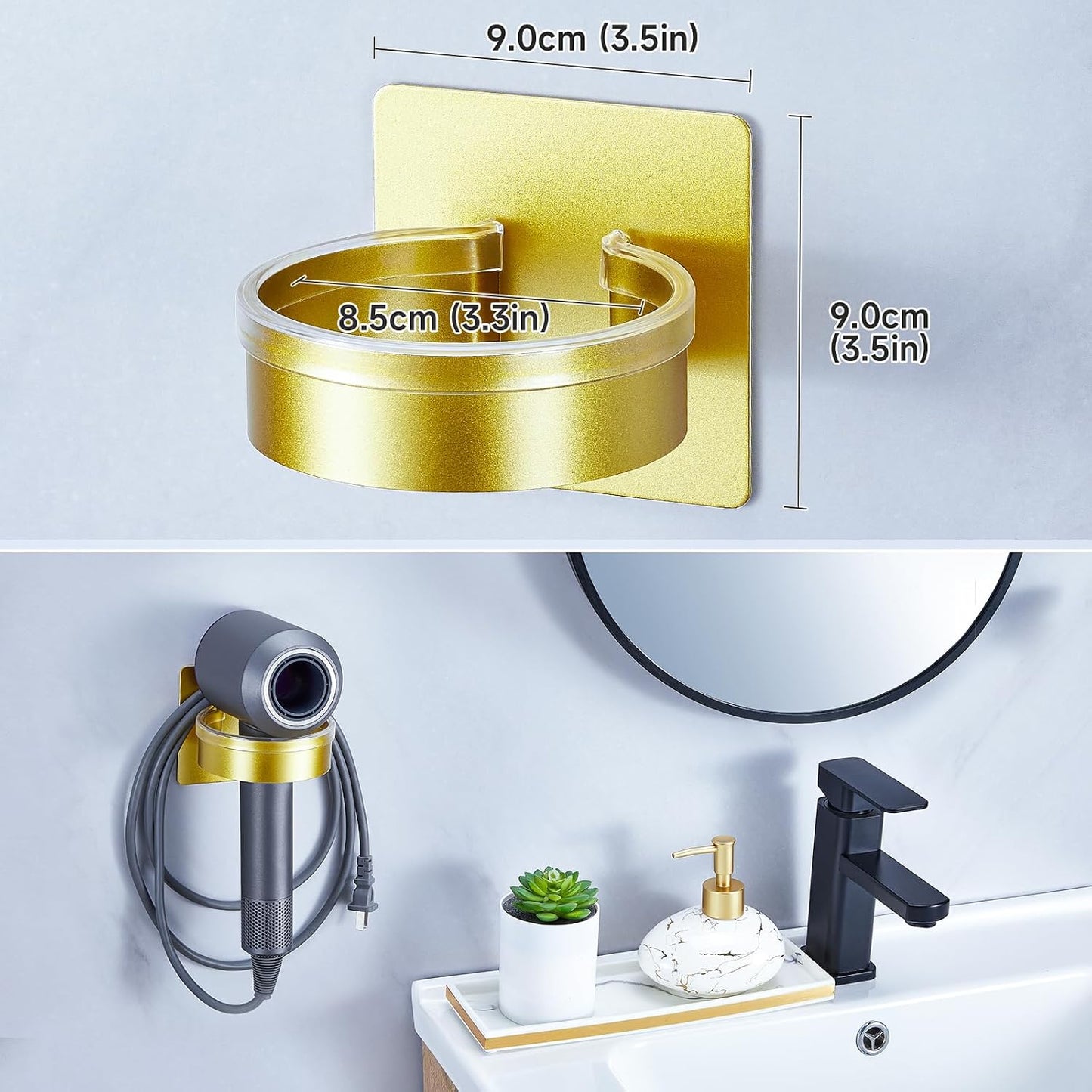 Hair Dryer Holder Wall Mounted, Blow Dryer Holder, Hair Tool Organizer for Hair Dryer Storage Hanger, Adhesive Hairdryer Holder for Bathroom Barber Shop (White)