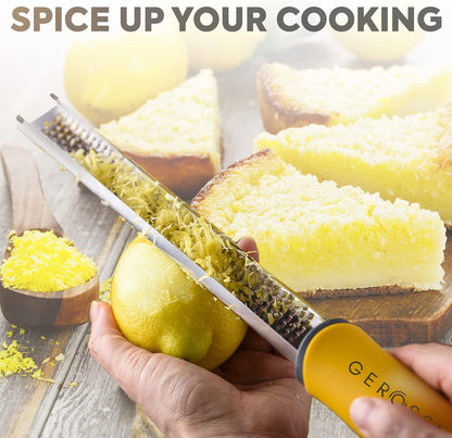 Stainless Steel Cheese Grater & Lemon Zester w/Extra Sharp Blade - Perfect for Lemon, Parmesan, Garlic, Chocolate - Spice Up any Dish in Seconds w/Your Premium Citrus Hand Grater with Handle - Blue