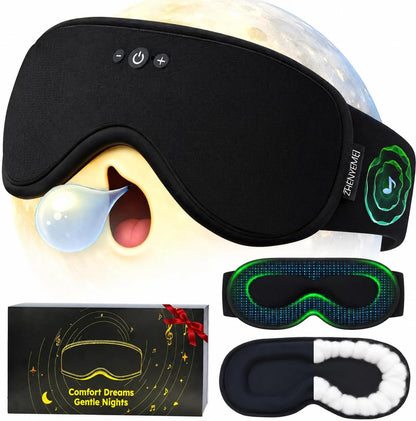 2 in 1 Smart Bluetooth Bamboo Cotton Sleep Mask Headphones, 3D Weighted Compress Eye Mask 100% Blackout Sleep Mask Zero Eye Pressure