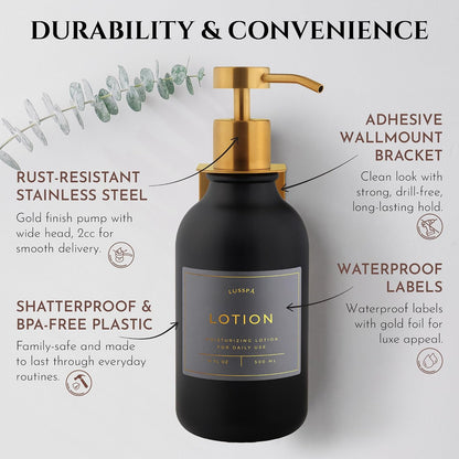 Shower Shampoo Dispenser Wall Mounted – 3 Refillable 16.9 oz Clear Bottles with Stainless Steel Pumps & No-Drill Adhesive Holders – Soap Dispenser Set for Bathroom (3 X Clear/Silver)