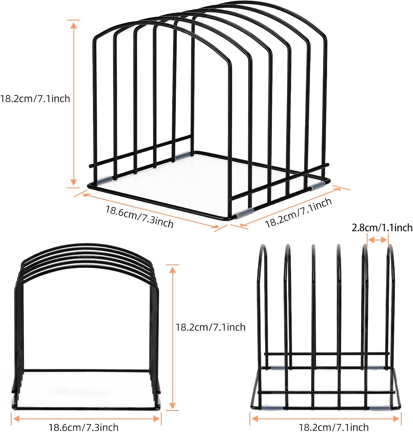 Cutting Board Organizer, Matte Black | Heavy Duty Rack, 2 Extra Wide (1.38") & 3 Narrow (0.78") Slots