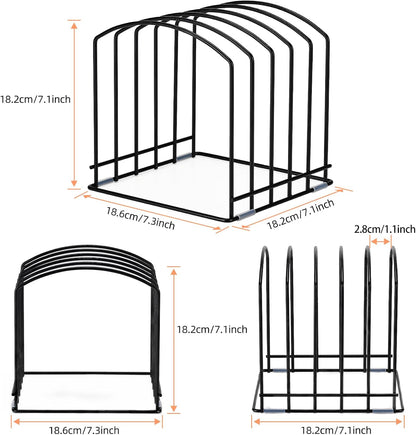 Cutting Board Organizer, Matte Black | Heavy Duty Rack, 2 Extra Wide (1.38") & 3 Narrow (0.78") Slots