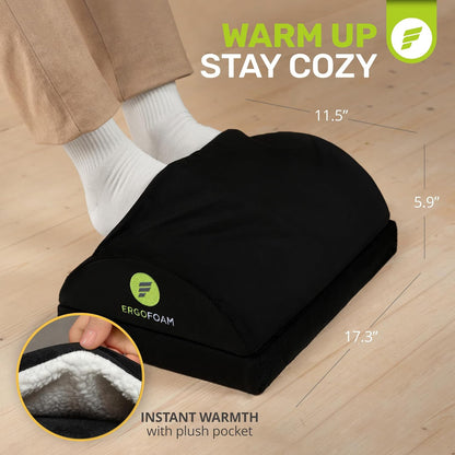 ErgoFoam Foot Rest for Under Desk at Work Adjustable - Chiropractor-Endorsed, High-Density Foam, Velvet (Black)