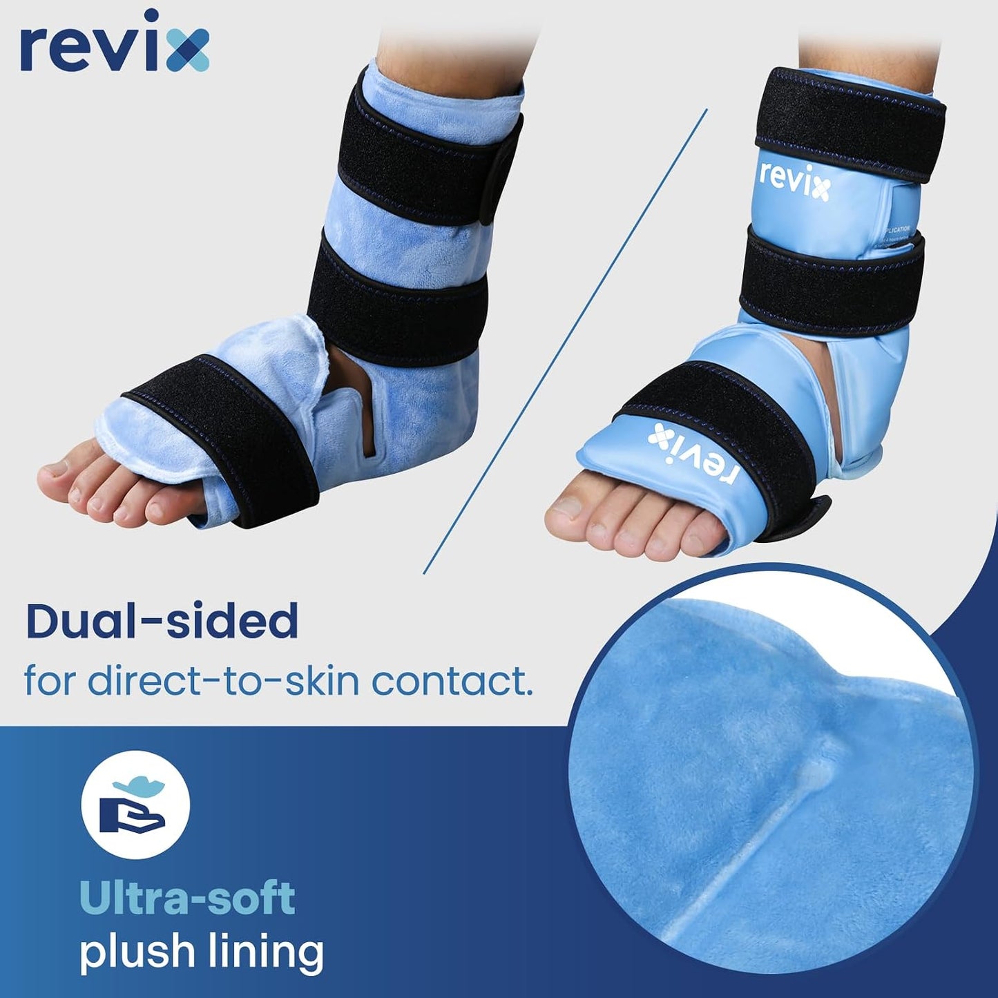 REVIX Foot & Ankle Ice Pack Wrap, Hands-Free Design, 2 Packs | Heel Ice Wrap with 3 Adjustable Straps, Reusable Gel Cold Compression for Plantar Fasciitis, Post-Workout Recovery